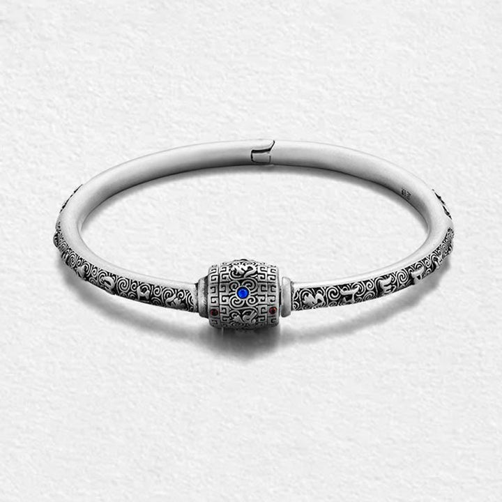 Buddha Stones 990 Sterling Silver Tibetan Auspicious Clouds Om Mani Padme Hum Engraved Creativity Bracelet Bangle - image 10