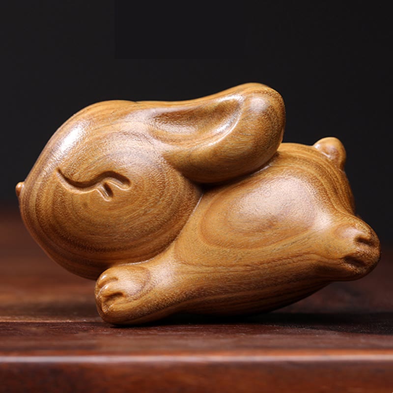 Buddha Stones Green Sandalwood Small Mini Cute Rabbit Bunny Peace Decorations - image 1