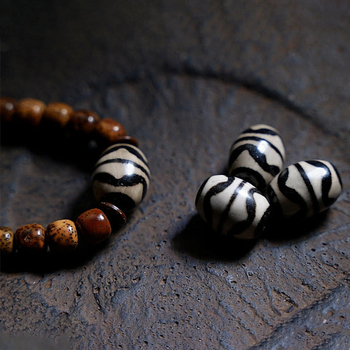 Buddha Stones Tibetan Bodhi Seed Amber Dzi Bead Agate Zakiram Goddess of Wealth Beads Triple Wrap Bracelet - image 8