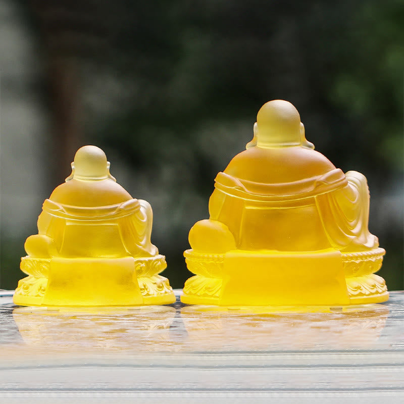 Buddha Stones Handmade Laughing Buddha Figurine Liuli Crystal Art Piece Wealth Statue Home Decoration - image 2