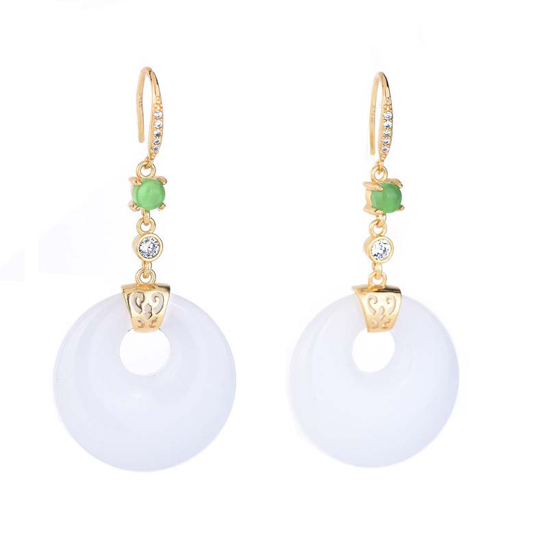 FengShui White Jade Blessing Drop Earrings - image 9