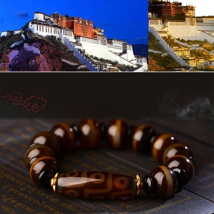 Buddha Stones Tibetan Natural Nine-Eye Dzi Bead Agate Wealth Blessings Bracelet - image 10