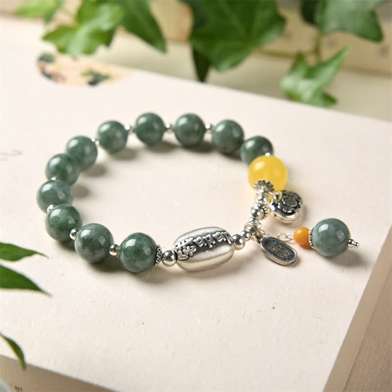 Buddha Stones 925 Sterling Silver Cyan Jade Amber Success Bracelet - image 1