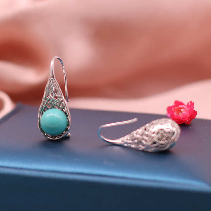 Buddha Stones 925 Sterling Silver Turquoise Beaded Pattern Protection Drop Dangle Earrings - image 4