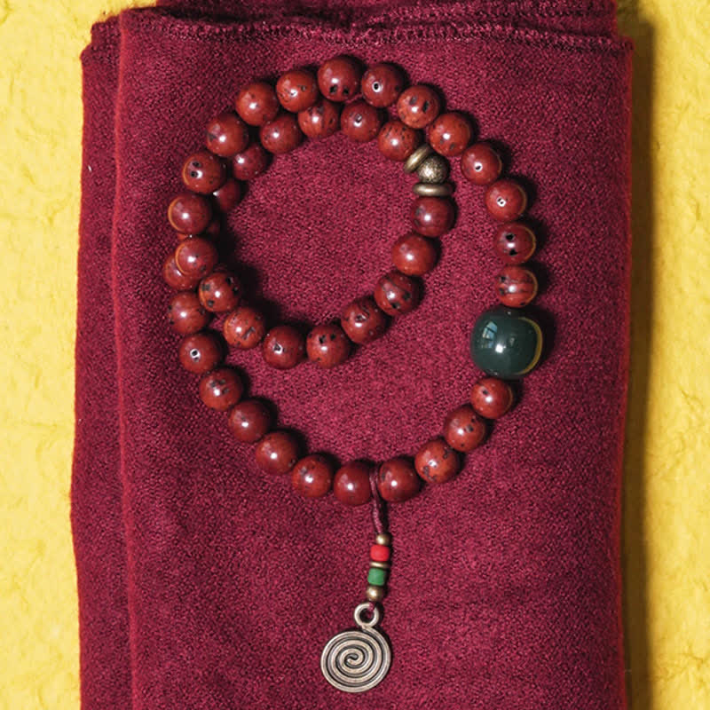 Buddha Stones Bodhi Seed Cyan Jade Copper Peace Luck Bracelet - 18cm - image 0