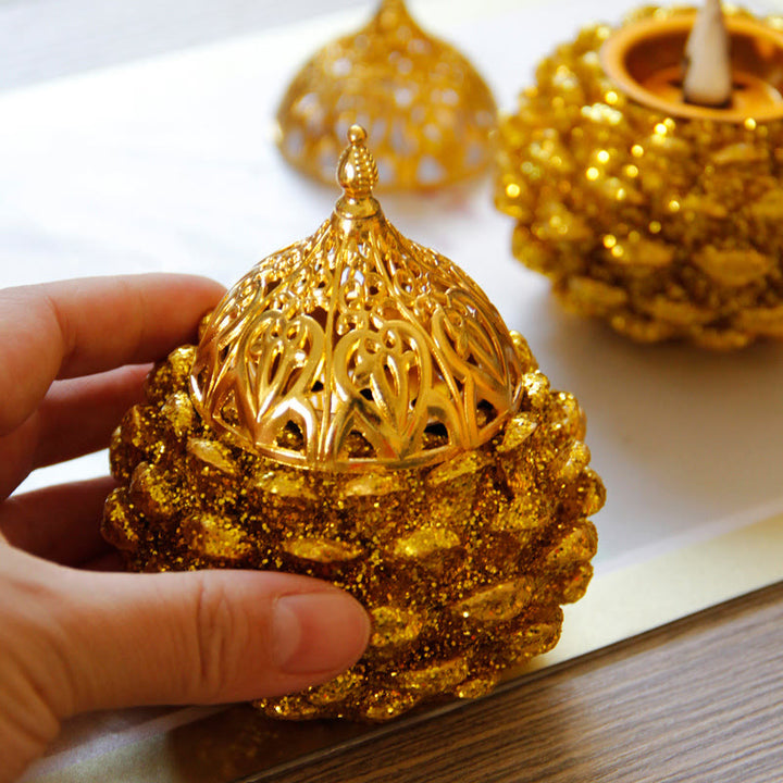Gold Pine Cone Pattern Spiritual Rituals Mini Incense Burner Home Tabletop Decor - image 16