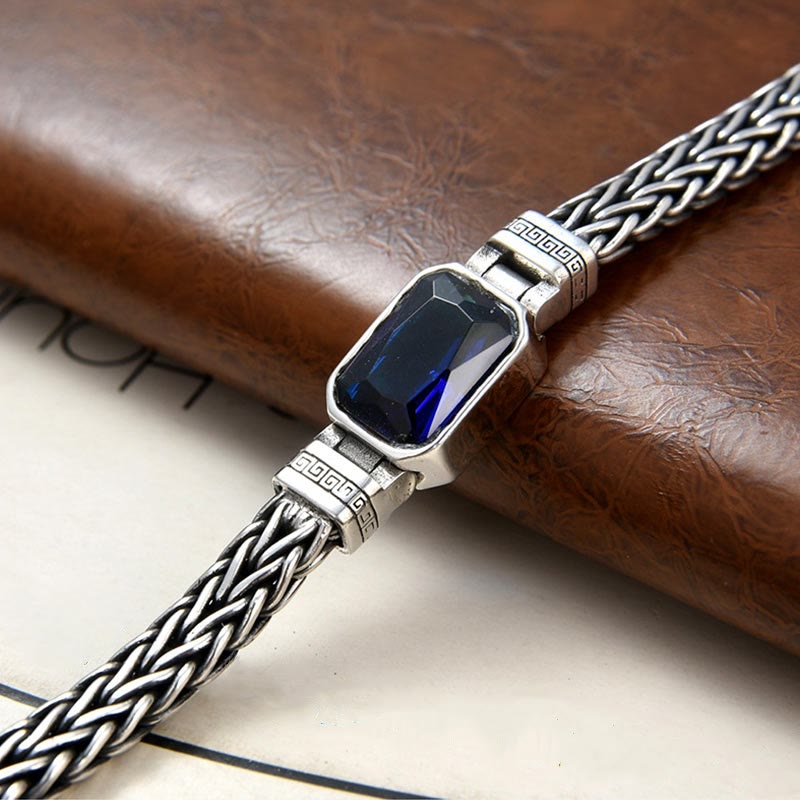 Buddha Stones Retro Blue Acrylic Dragon Keel Braided Design Healing Wealth Buckle Bracelet - image 8