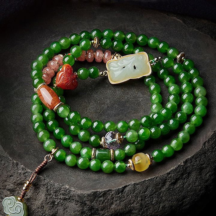 Buddha Stones 108 Mala Beads Cyan Jade Red Agate Laughing Buddha Luck Bracelet - image 1