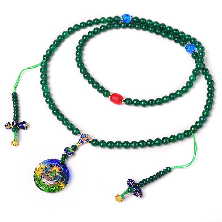 Buddha Stones 108 Mala Beads Natural Green Agate Bodhisattva Green Tara Manifestation Charm Bracelet - image 4