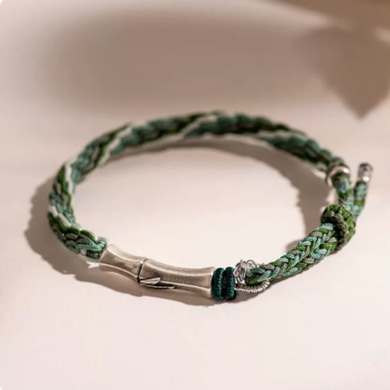 Buddha Stones 925 Sterling Silver Bamboo Reincarnation Knot Luck Protection String Bracelet - image 10