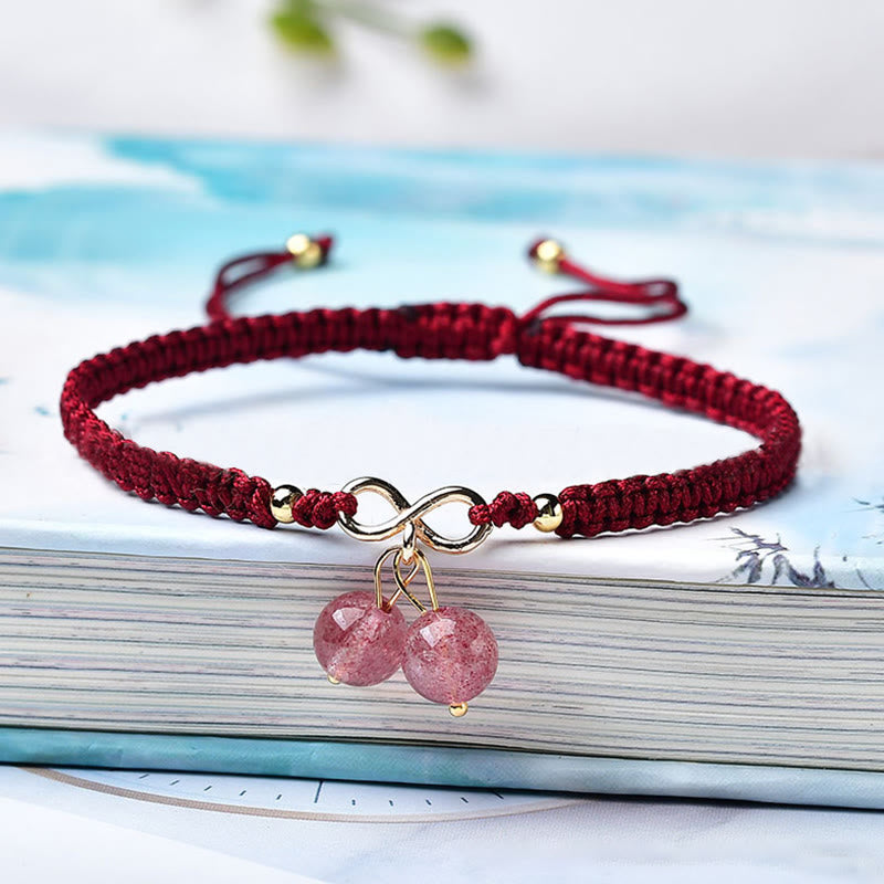 Buddha Stones Natural Strawberry Quartz Amethyst Green Phantom Bead Positive Bracelet - Strawberry Quartz(Love♥Healing)(Bracelet Size 16+5cm) - image 0