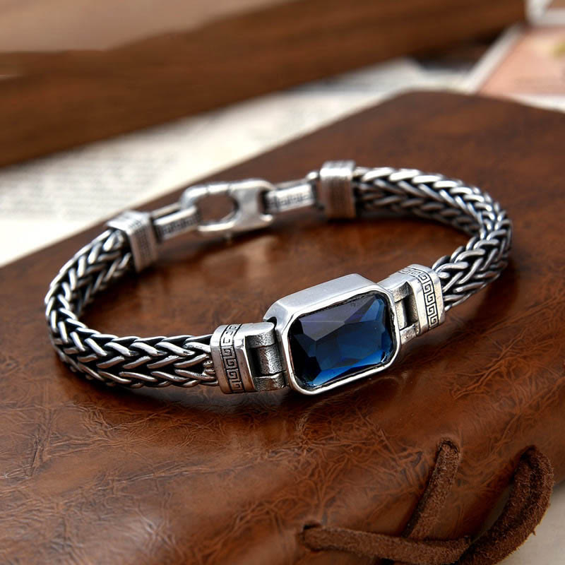 Buddha Stones Retro Blue Acrylic Dragon Keel Braided Design Healing Wealth Buckle Bracelet - image 1