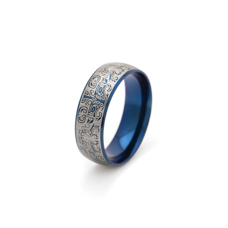 Buddha Stones Lucky Mythological Creature Taotie Wealth Titanium Steel Ring - Blue - US12 - image 0