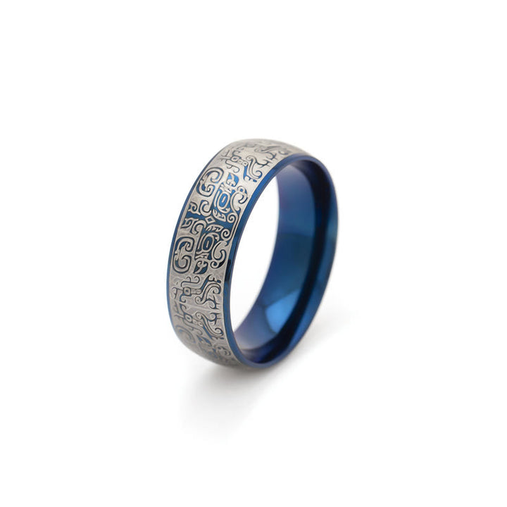 Buddha Stones Lucky Mythological Creature Taotie Wealth Titanium Steel Ring - Blue - US12 - image 0