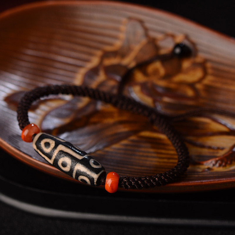 Buddha Stones Tibetan Nine-Eye Dzi Bead Prosperity String Bracelet - image 1