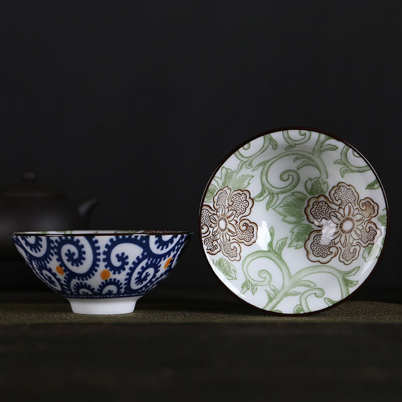 Buddha Stones Flowers Fu Character Mountains Lotus Cherry Blossoms Ceramic Teacup Kung Fu Tea Cup - Brown Flowers Green Leaves 8.5cm*4cm*90ml - image 19