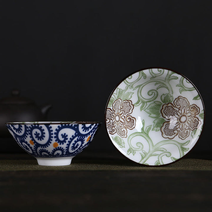Buddha Stones Flowers Fu Character Mountains Lotus Cherry Blossoms Ceramic Teacup Kung Fu Tea Cup - Brown Flowers Green Leaves 8.5cm*4cm*90ml - image 19