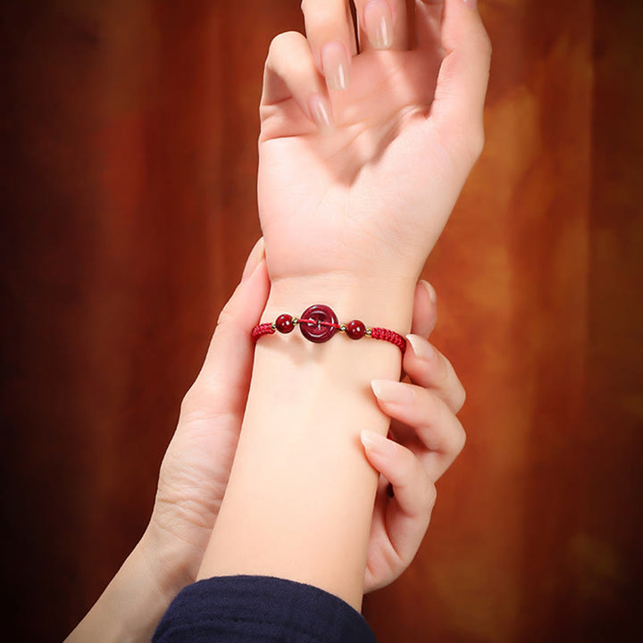 Buddha Stones Natural Cinnabar Peace Buckle Blessing String Bracelet - image 3