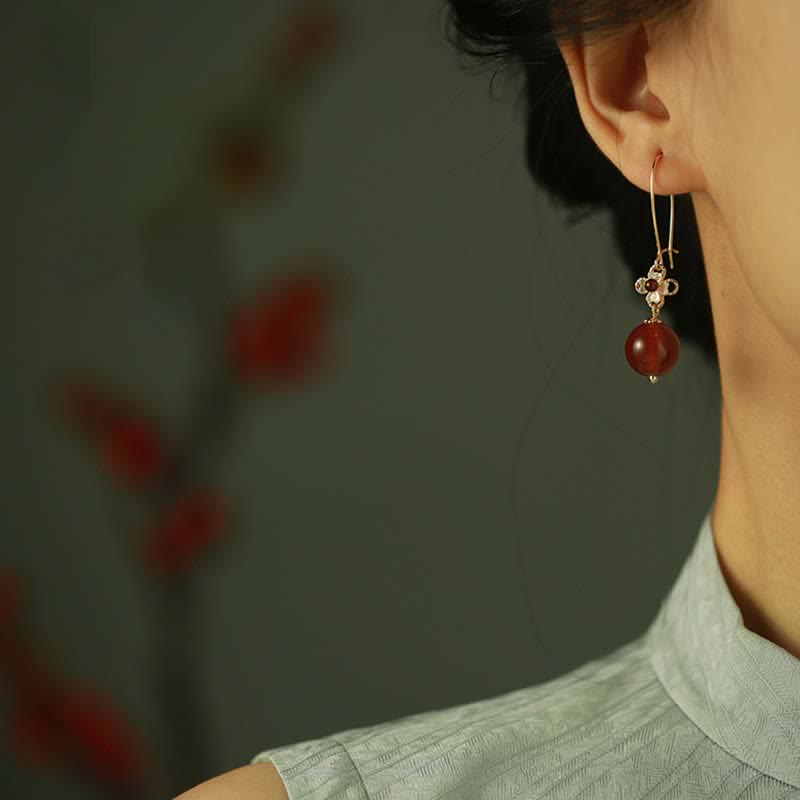 Buddha Stones 925 Sterling Silver Red Agate Flower Beaded Confidence Earrings - image 5