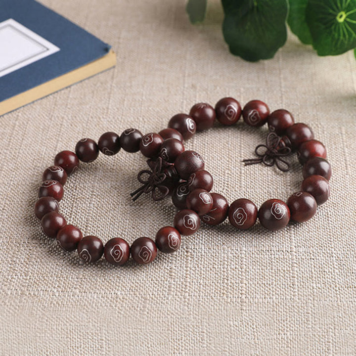 Buddha Stones 925 Sterling Silver Inlaid Small Leaf Red Sandalwood Om Mani Padme Hum Character Auspicious Clouds Protection Bracelet - image 6