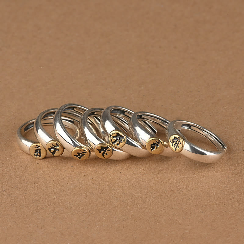 Buddha Stones Tibetan Om Mani Padme Hum Carved Chinese Zodiac Natal Buddha Peace Ring - image 2