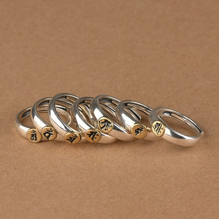 Buddha Stones Tibetan Om Mani Padme Hum Carved Chinese Zodiac Natal Buddha Peace Ring - image 2