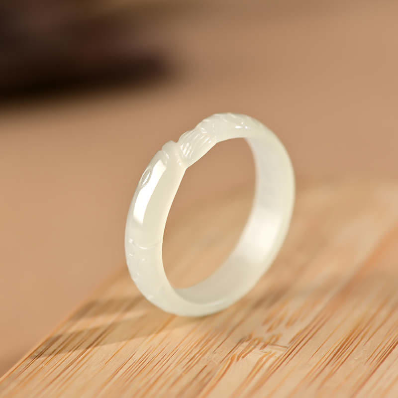 Buddha Stones Hetian White Jade Cyan Jade Koi Fish Success Luck Ring - White Jade ( Protection ♥ Happiness) - 21mm - image 4