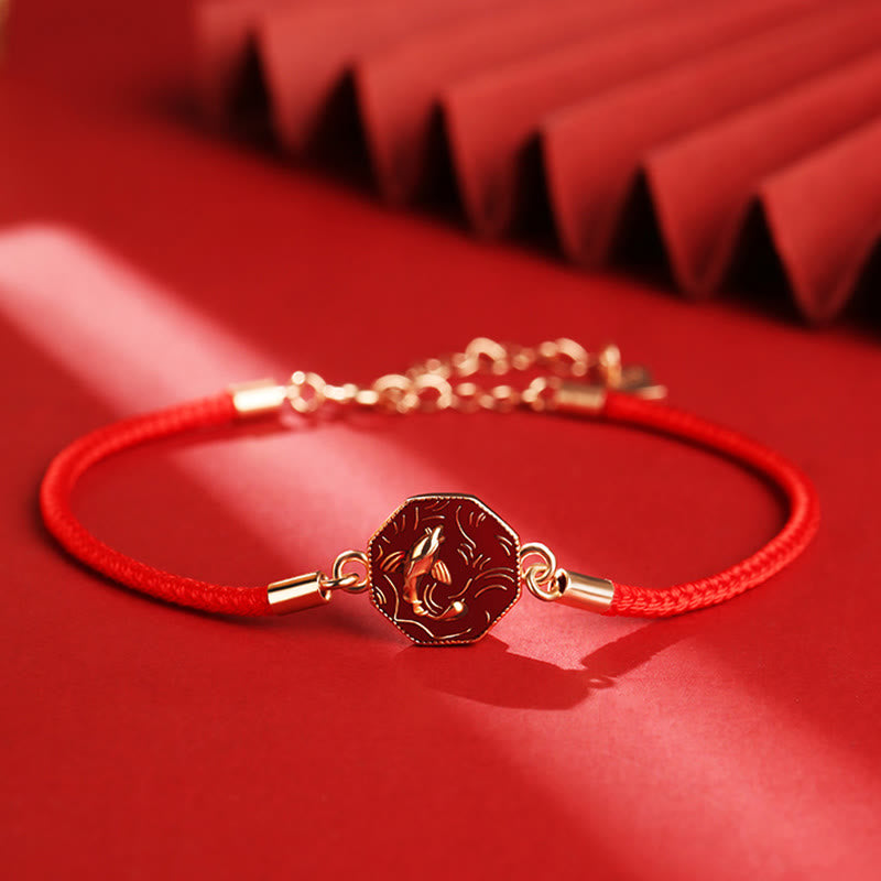 Buddha Stones 925 Sterling Silver Luck Koi Fish Color Change Wealth Handcrafted Braided Bracelet - Red Rope Bracelet(Wrist Circumference 14-16cm) - image 0