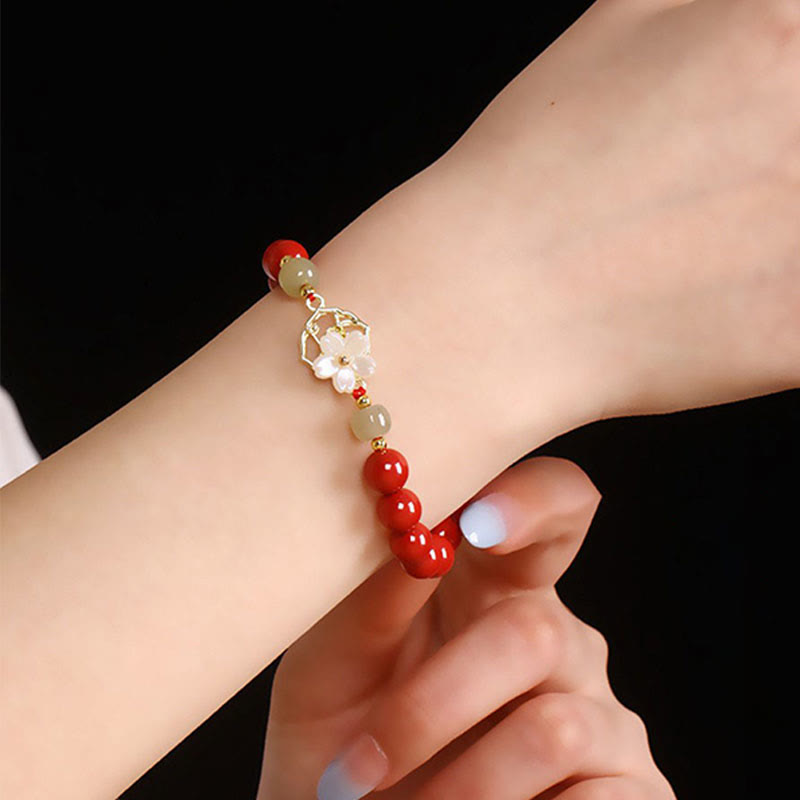 Buddha Stones Natural Cinnabar Jade Beaded Tridacna Stone Flower Blessing Bracelet - image 14