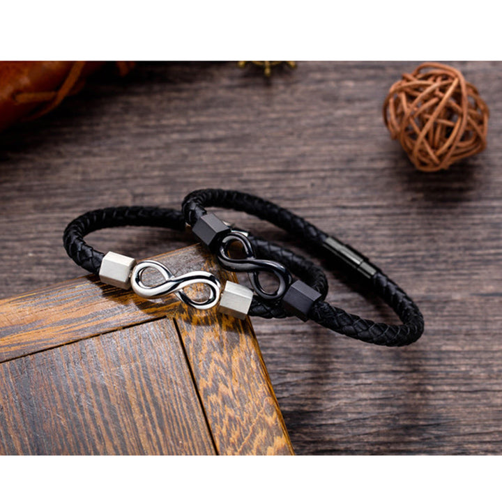 Buddha Stones Endless Knot Titanium Steel Infinity Leather Weave Balance Bracelet - image 15