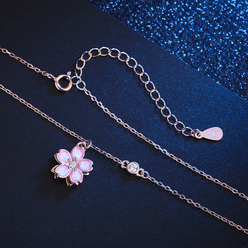 Buddha Stones 925 Sterling Silver Cherry Blossom Flower Rotatable Protection Necklace Pendant - image 4