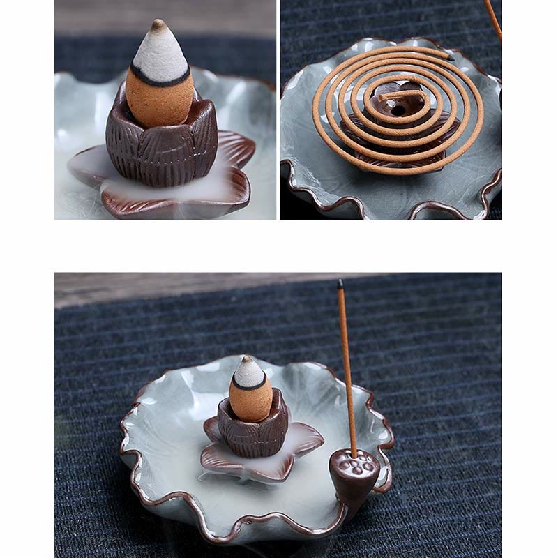 Lotus Plum Blossom Square Ceramic Spiritual Backflow Incense Burner - image 8