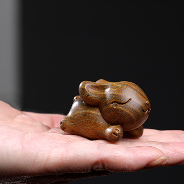 Buddha Stones Green Sandalwood Small Mini Cute Rabbit Bunny Peace Decorations - image 17