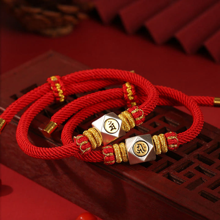 Buddha Stones 999 Sterling Silver Chinese Zodiac Natal Buddha Red Rope Luck Strength Handcrafted Kids Bracelet - image 7