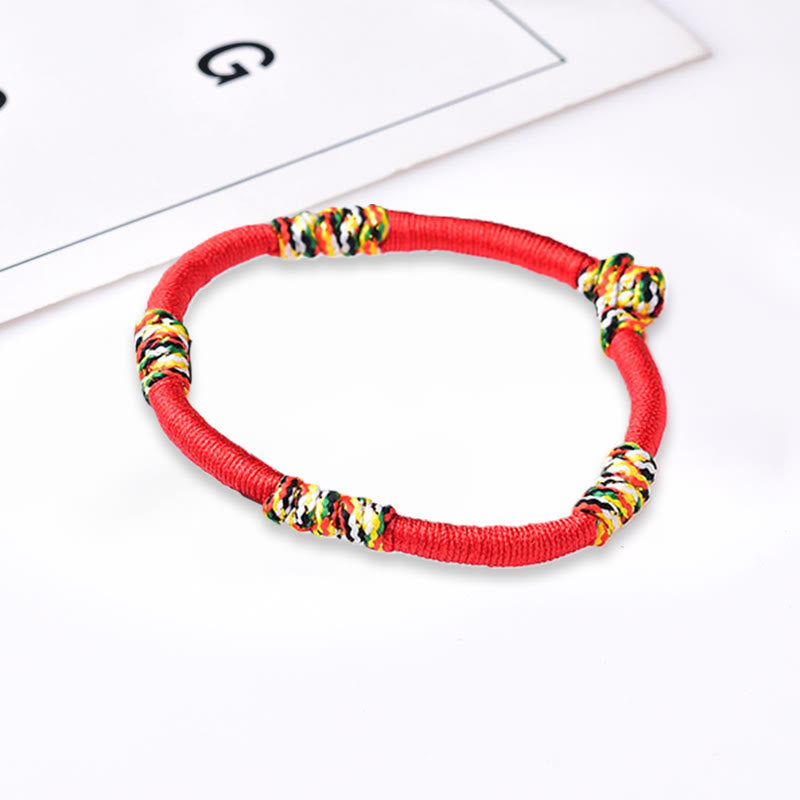 Buddha Stones Tibetan Handmade Colorful King Kong Knot Lucky Protection Braid String Bracelet - Red Fixed Bracelet 19cm - image 8