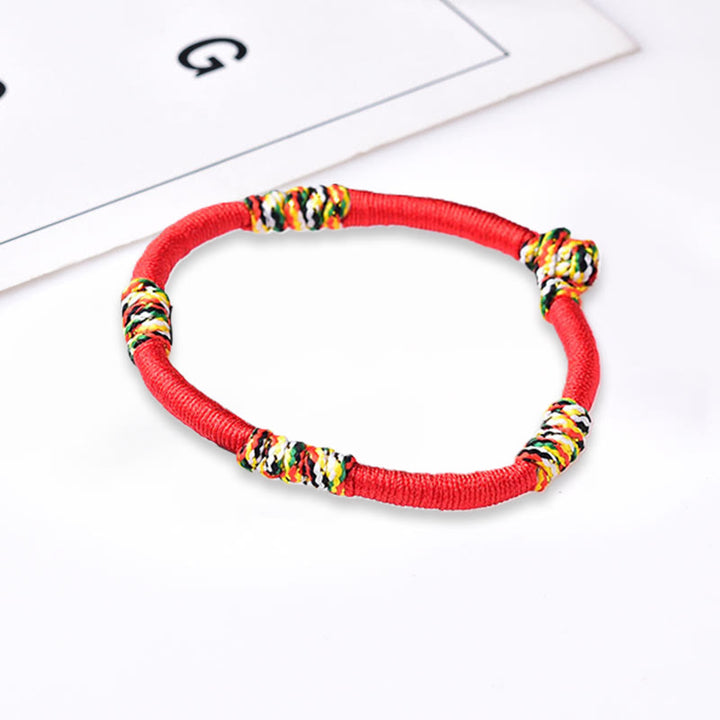 Buddha Stones Tibetan Handmade Colorful King Kong Knot Lucky Protection Braid String Bracelet - Red Fixed Bracelet 19cm - image 8