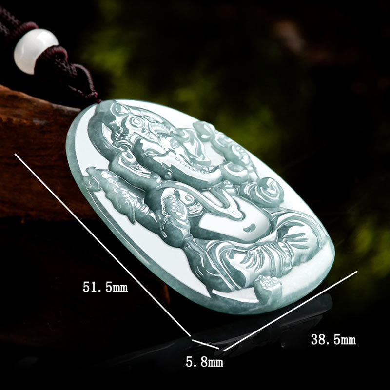 Buddha Stones Natural Jade Ganesh Ganpati Elephant Protection Amulet Necklace Pendant - image 8