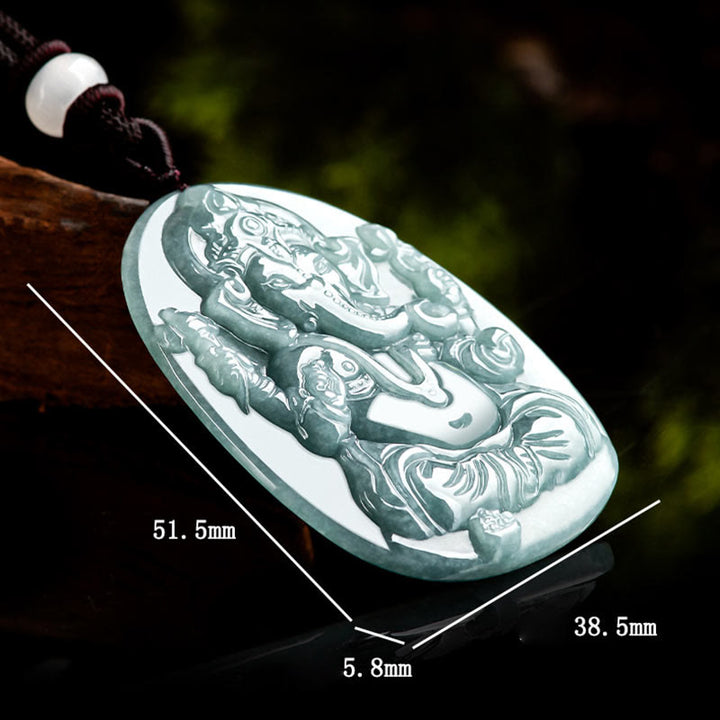 Buddha Stones Natural Jade Ganesh Ganpati Elephant Protection Amulet Necklace Pendant - image 8