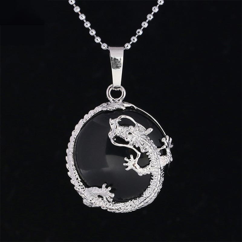 Buddha Stones Chinese Dragon Natural Quartz Crystal Healing Energy Necklace Pendant - Black Onyx - image 14