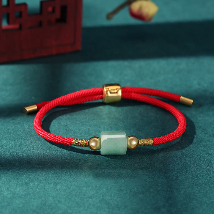 Buddha Stones Tibet Handmade Green Aventurine Red Stone Malachite Luck Protection Braided Rope Bracelet - Green Aventurine - Red(Wrist Circumference 14-20cm) - image 2