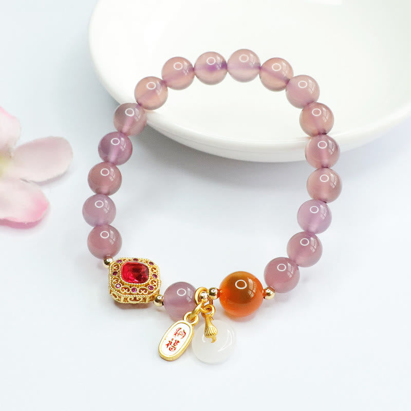 Buddha Stones Natural Purple Chalcedony Candy Agate Peace Buckle Harmony Lucky Fortune Charm Bracelet - image 2