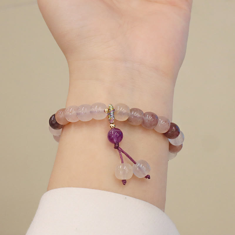 Buddha Stones Natural Purple Golden Silk Jade Violet Flower Bead Charm Wealth Bracelet - Gold Silk Jade&Purple Bead(Wrist Circumference 14-19cm) - image 7