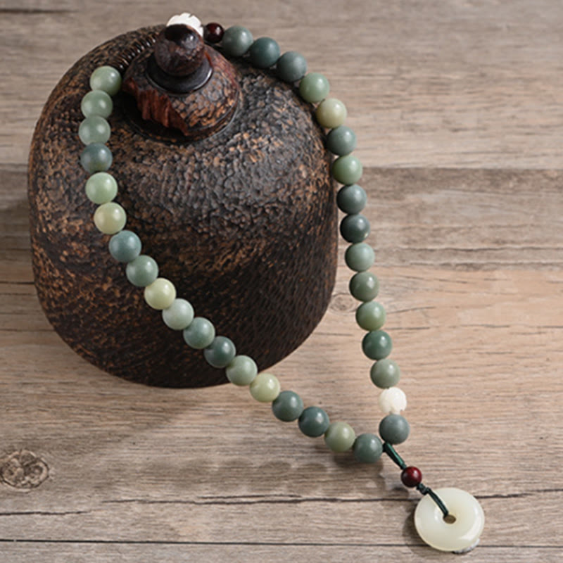 Buddha Stones Cyan Bodhi Seed Lotus Jade Peace Buckle Wisdom Double Wrap Bracelet - image 7