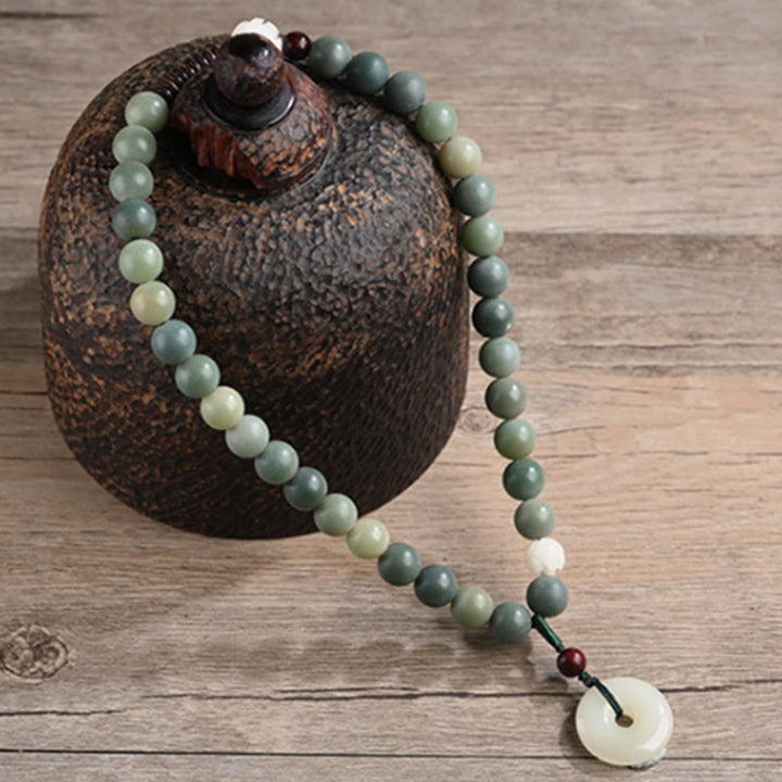Buddha Stones Cyan Bodhi Seed Lotus Jade Peace Buckle Wisdom Double Wrap Bracelet - image 7