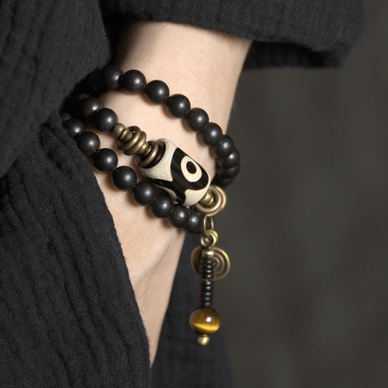 Buddha Stones Ebony Wood Dzi Bead Copper Protection Couple Bracelet - image 1