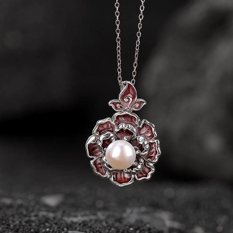 Buddha Stones 999 Sterling Silver Peony Flower Pearl Healing Necklace Pendant - 999 Sterling Silver - image 0