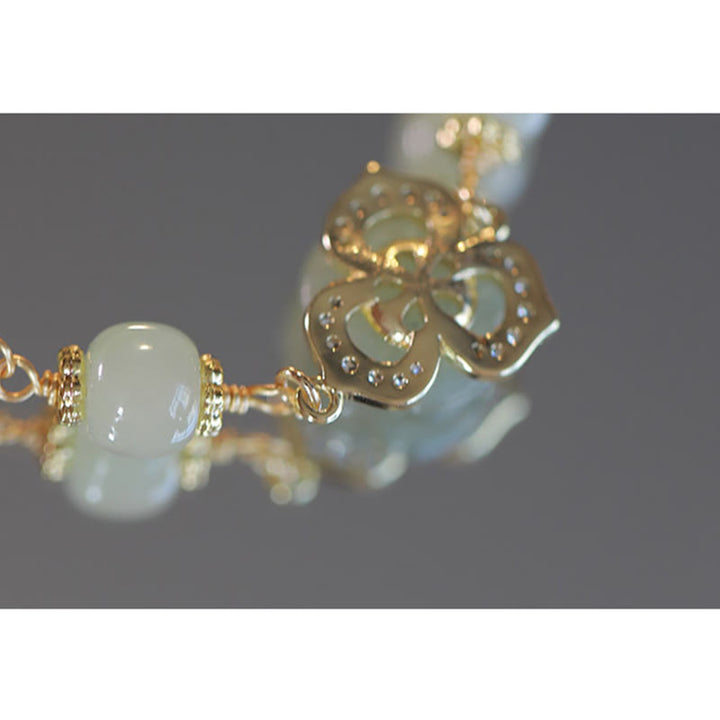 Buddha Stones 14K Gold Plated Hetian Jade Rose Flower Luck Chain Bracelet - image 12