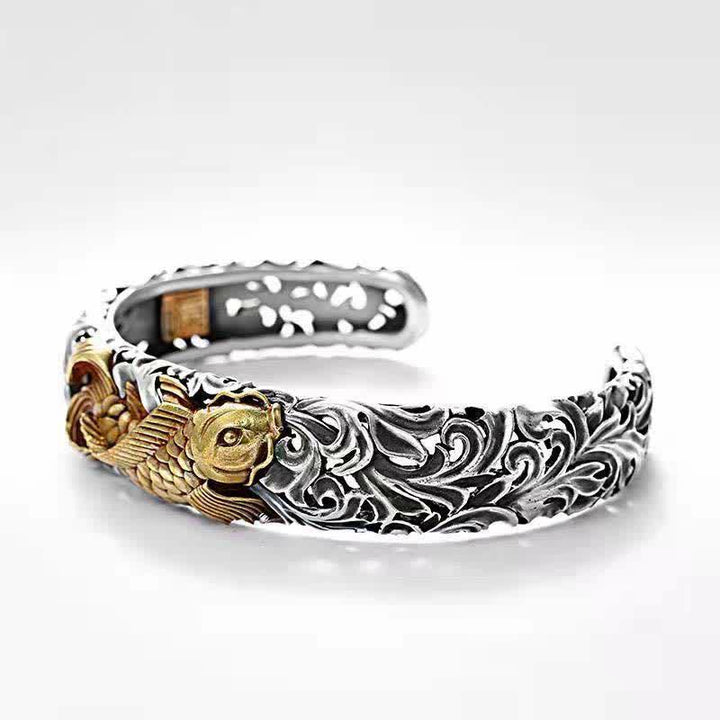Buddha Stones Koi Fish Grass Pattern Prosperity Wealth Bracelet Bangle - image 3