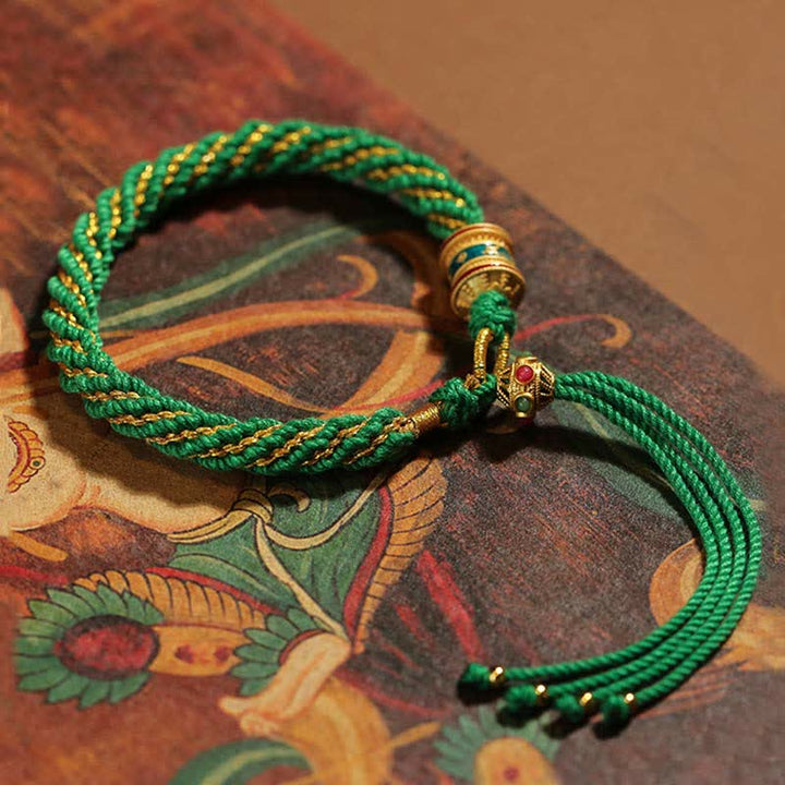 Buddha Stones Tibetan Handmade Luck Thangka Prayer Wheel Charm Weave String Bracelet - image 13