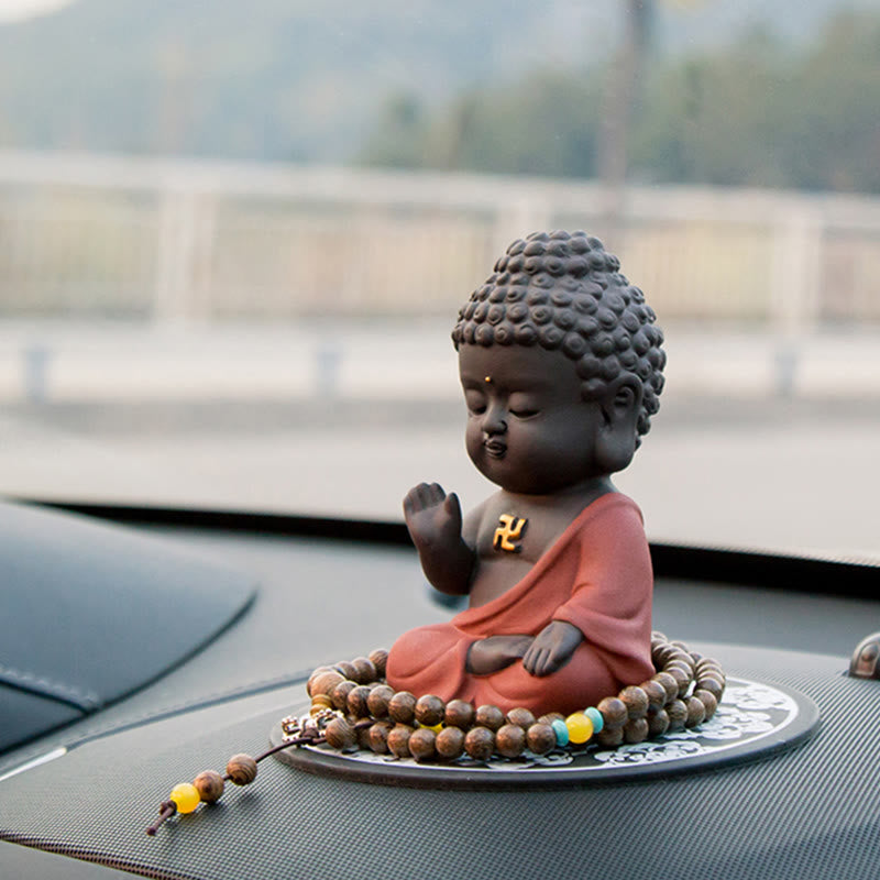 Buddha Stones Small Buddha Serenity Purple Clay Home Desk Decoration - image 10